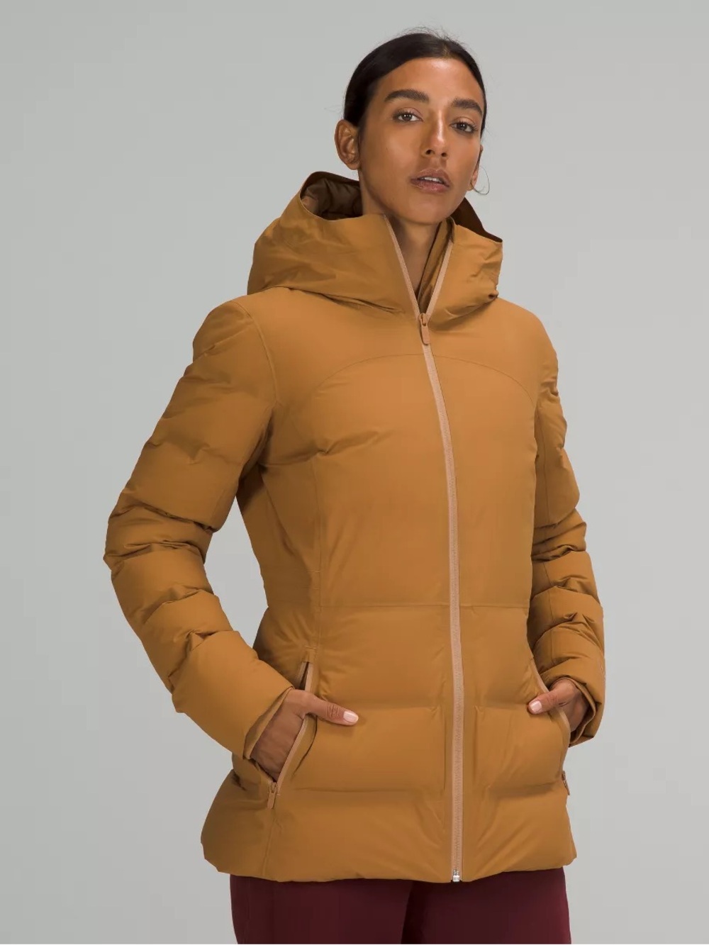 Lululemon Sleet Street Hooded Down Puffer Jacket Size 6 Tan Brown #